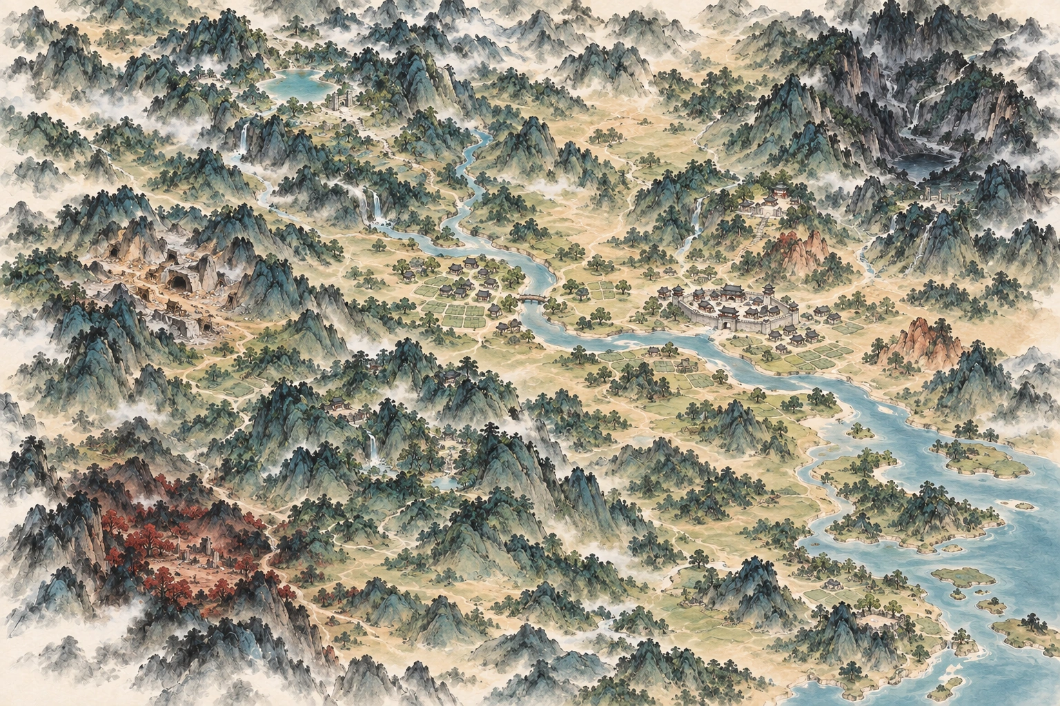 《万界道友》天南区域的水墨地图