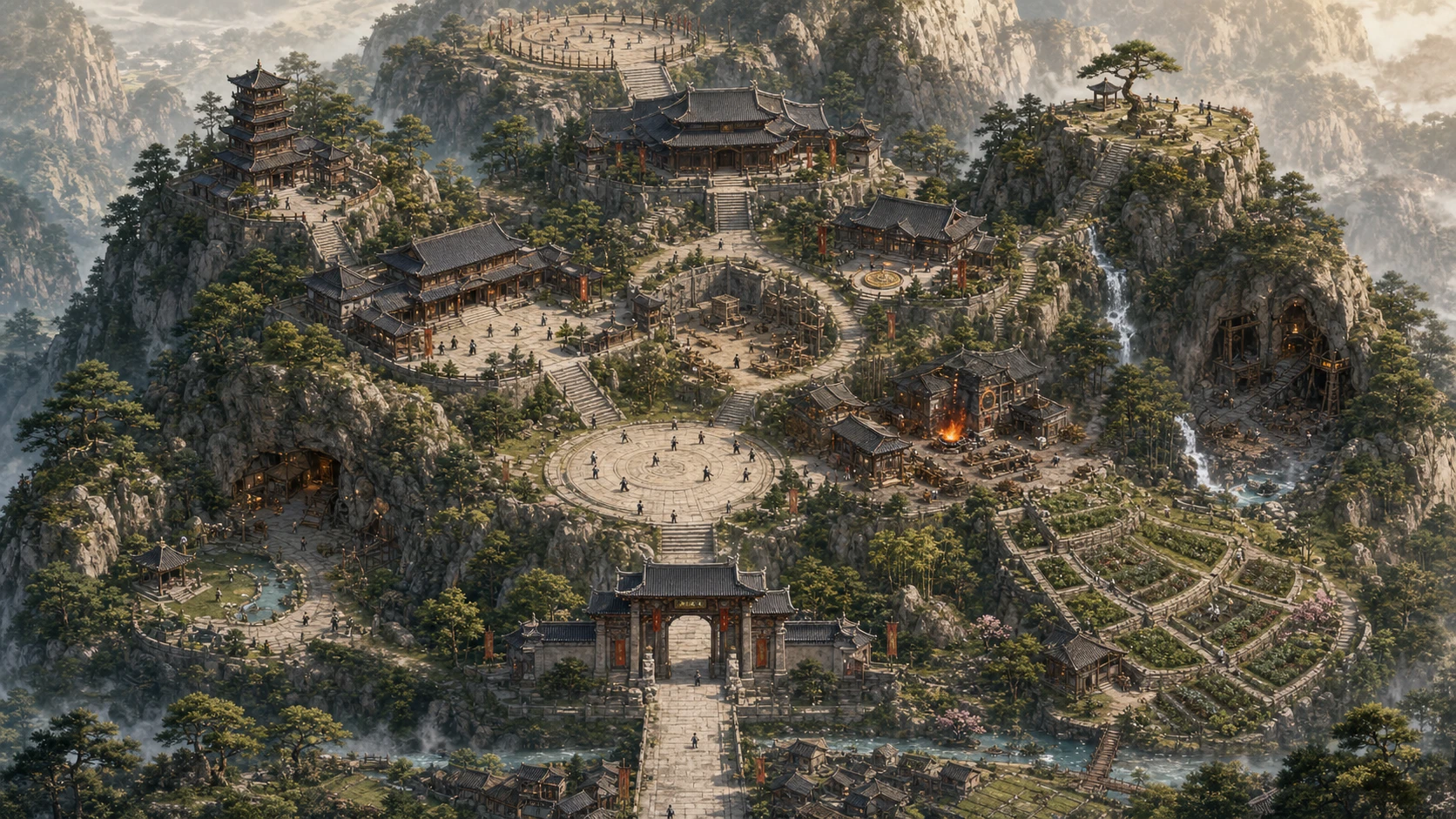 红尘剑宗舆图：山门道路连通山下城郭